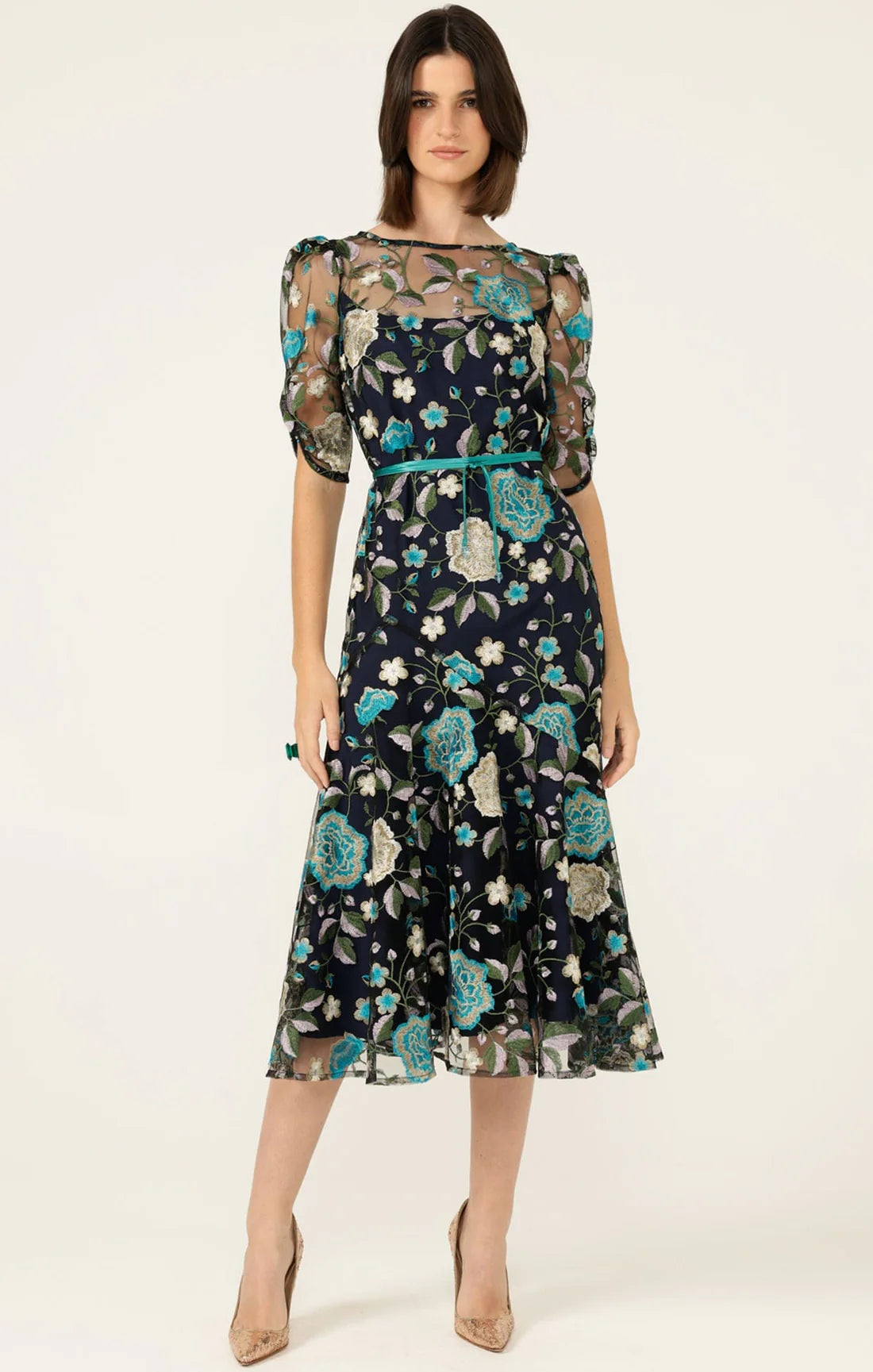 Cardelina Dress | Navy Aqua Lilac Lace