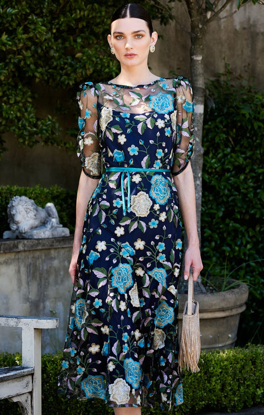 Cardelina Dress | Navy Aqua Lilac Lace