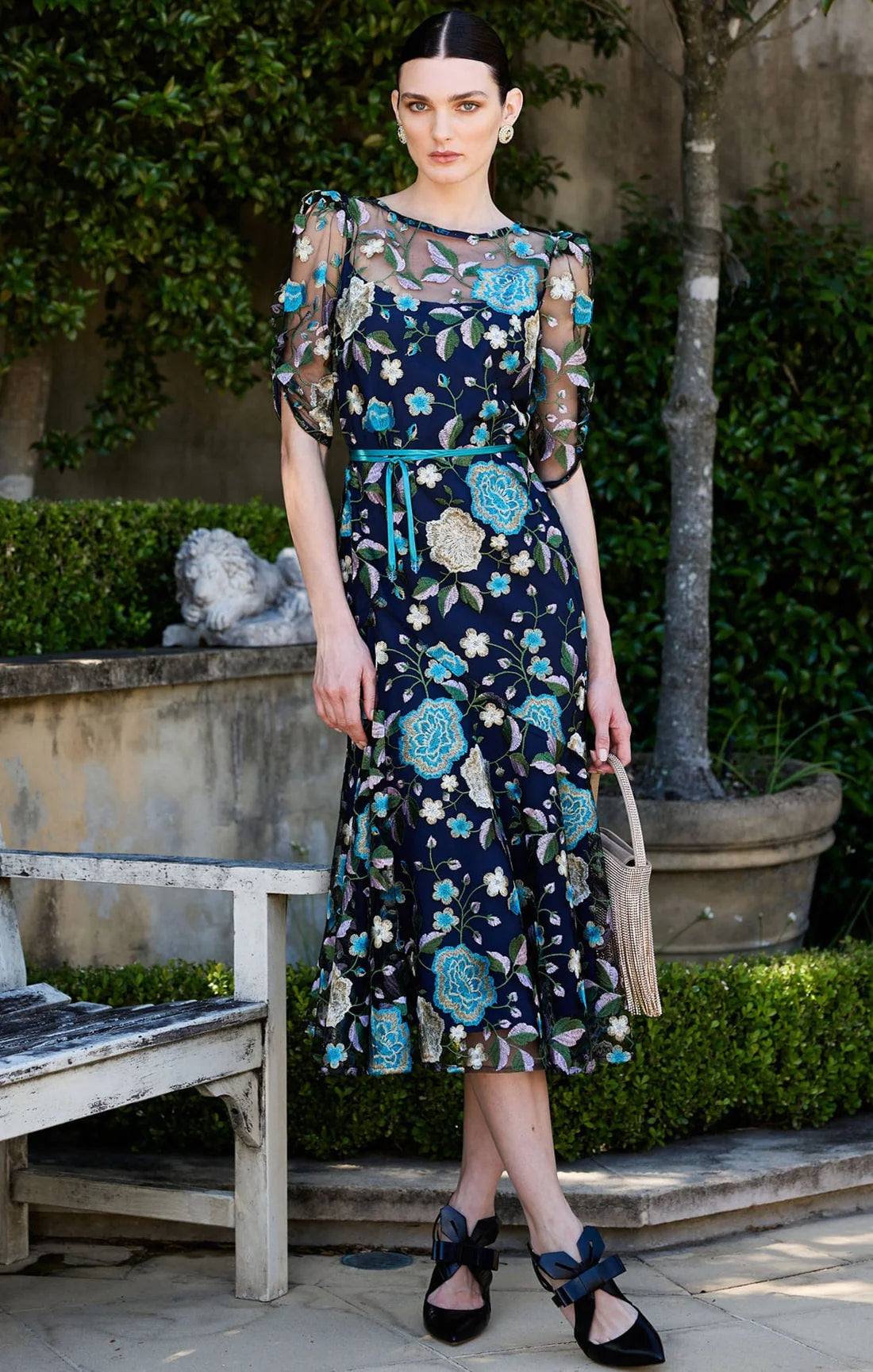 Cardelina Dress | Navy Aqua Lilac Lace