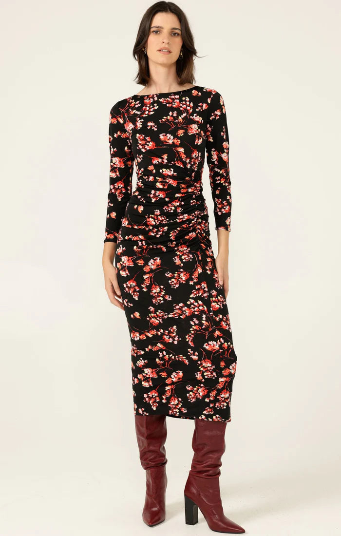 Quinn Midi Dress | Black Pink Floral