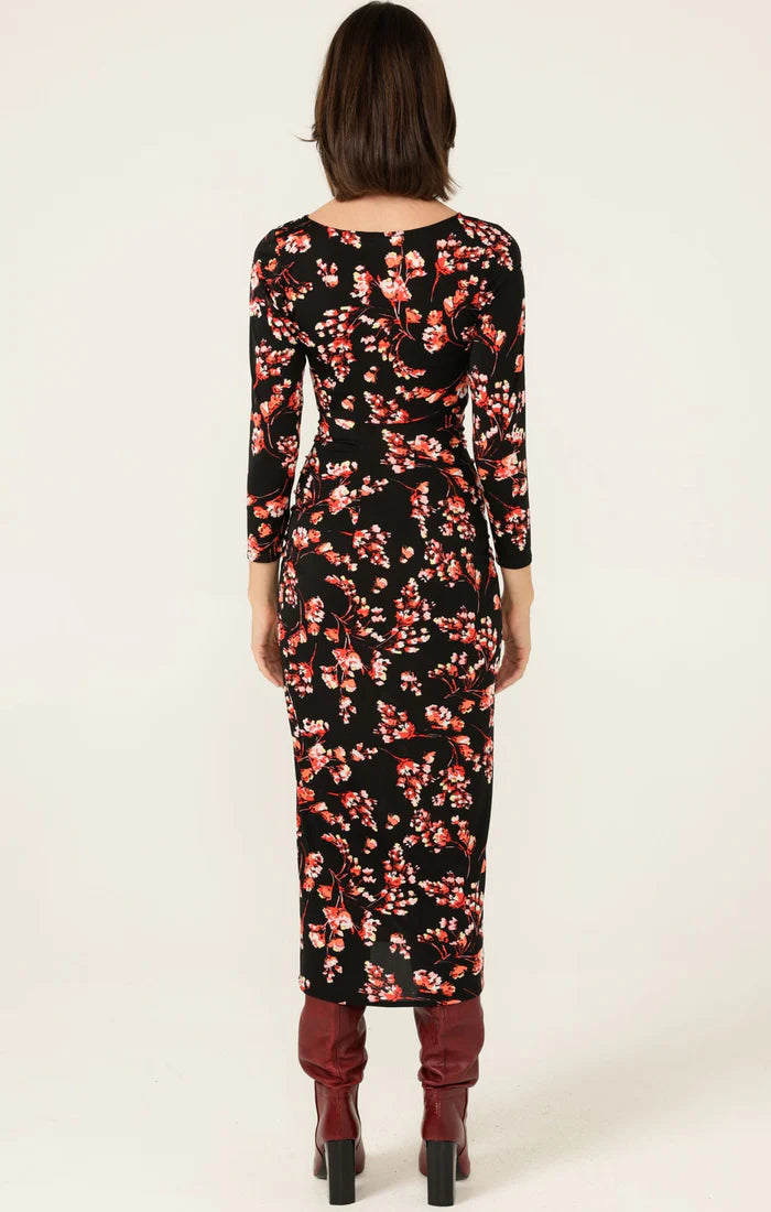 Quinn Midi Dress | Black Pink Floral