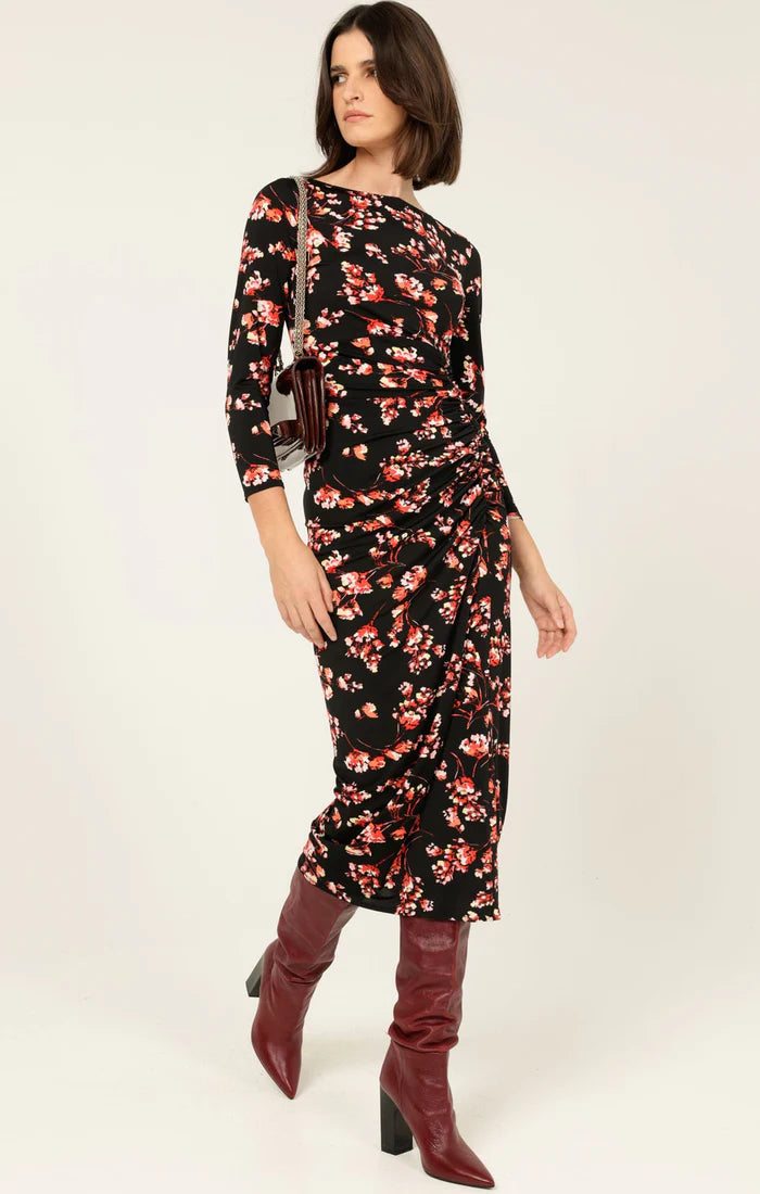 Quinn Midi Dress | Black Pink Floral