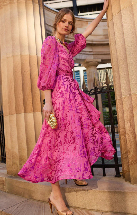 Sherbet Breeze Midi Wrap Dress | Magenta Botanical