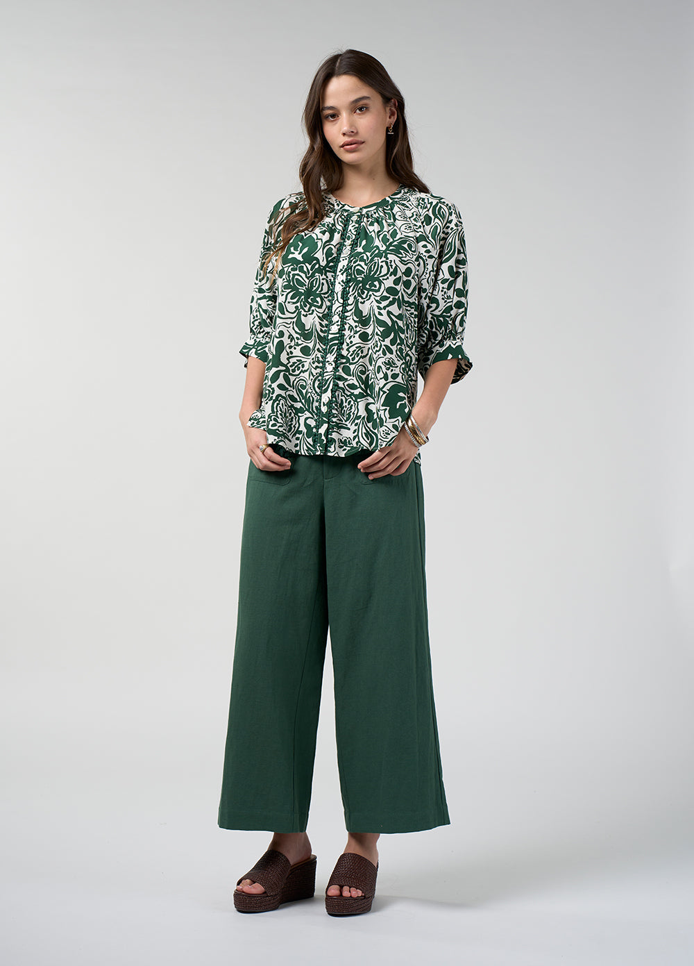 Buttermilk Teardrop Top | Green Multi