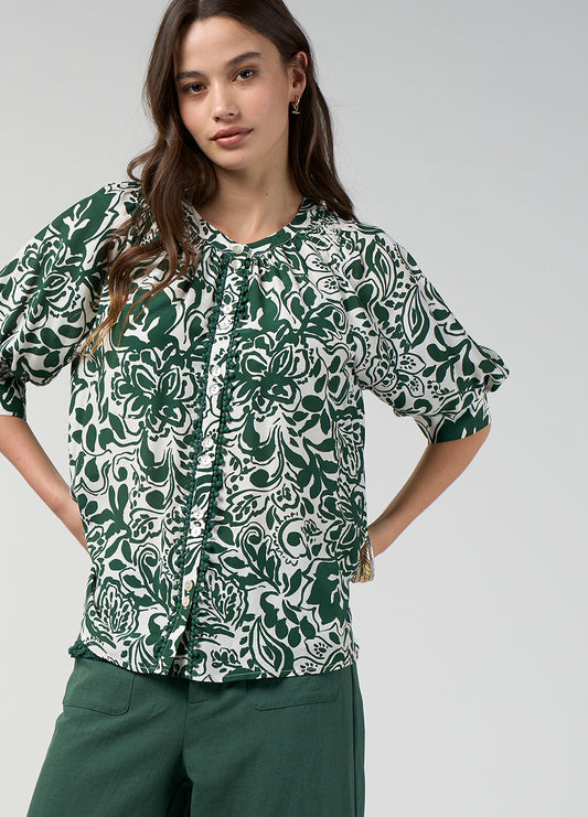 Buttermilk Teardrop Top | Green Multi
