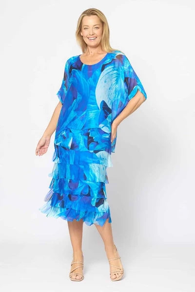 Silk Blend Multi Layer Dress | Cobalt
