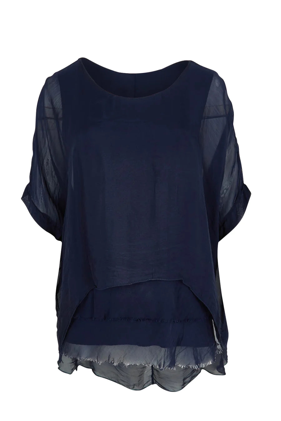 Silk Blend 3 Layer Raw Edge | Navy