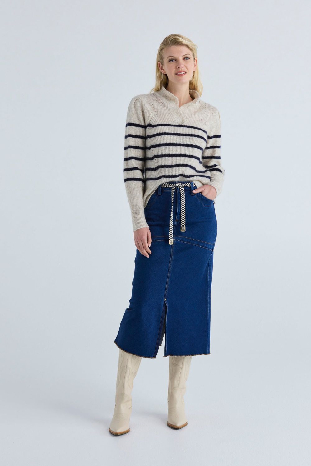 Amelia Sweater | Ice/Ink Stripe