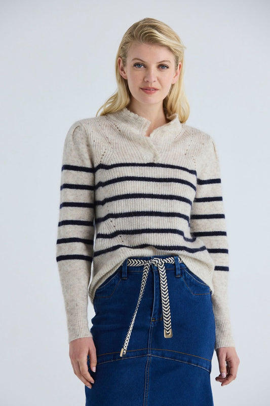 Amelia Sweater | Ice/Ink Stripe