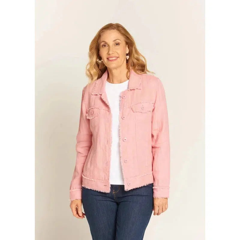 Linen Frayed Jacket | Pale Pink-Goondiwindi Cotton-Shop 12 Bendigo