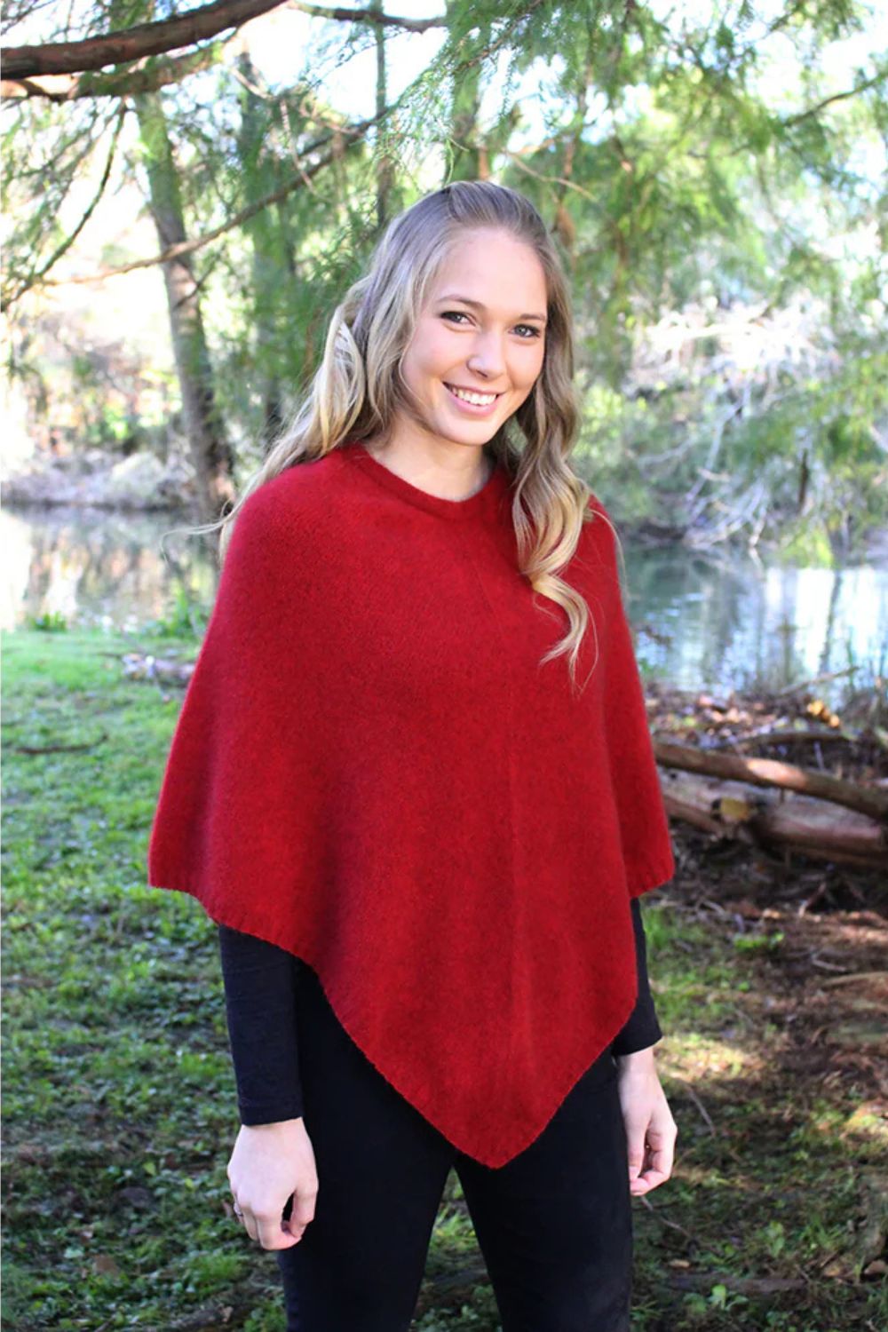 Plain Possum Poncho | Red