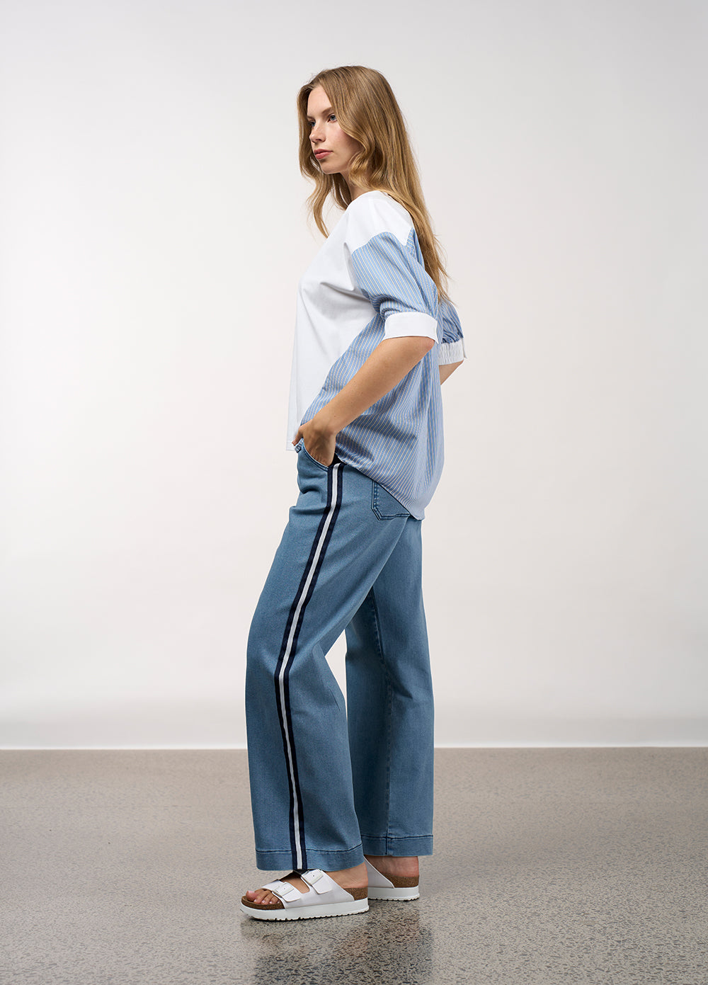 Mixed Media Stripe Top | Chambray/Stripe