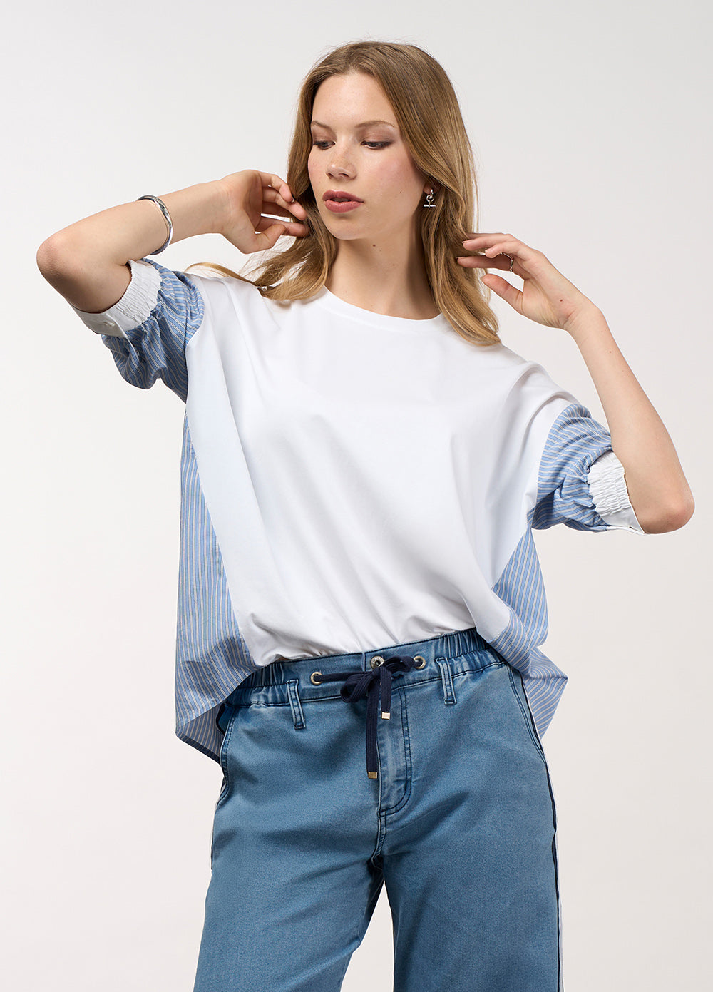 Mixed Media Stripe Top | Chambray/Stripe