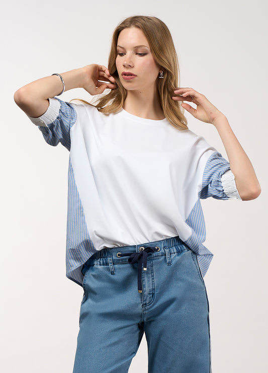 Mixed Media Stripe Top | Chambray/Stripe