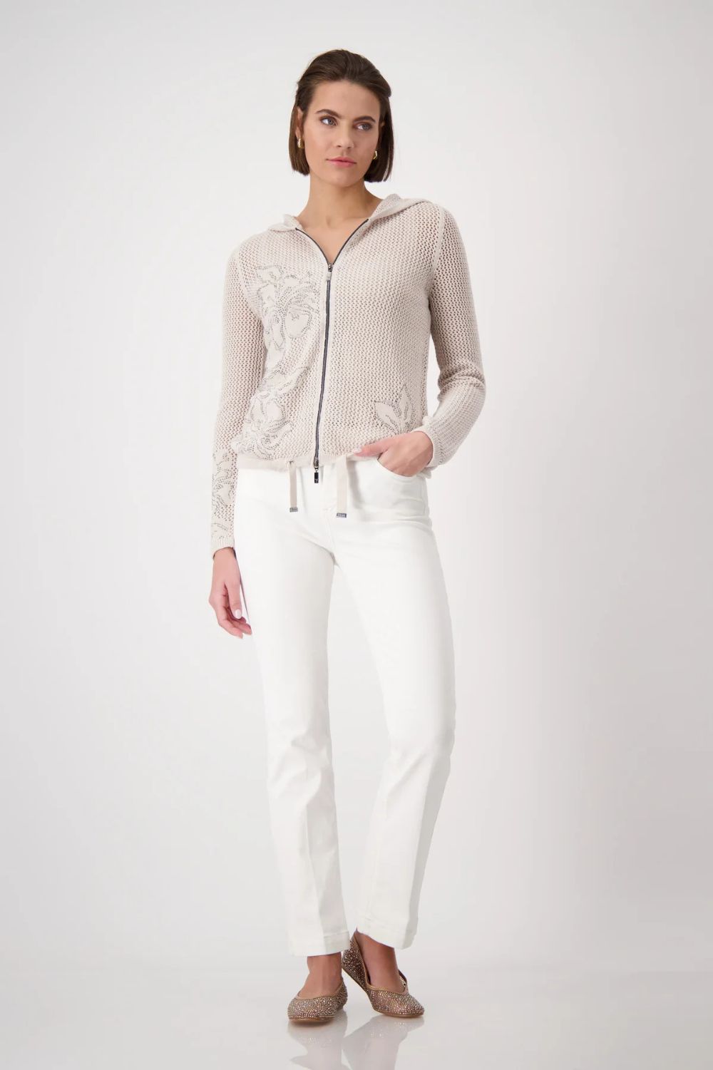Floral Open Knit Cardigan | Warm Sand