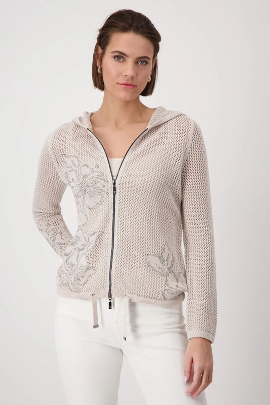 Floral Open Knit Cardigan | Warm Sand