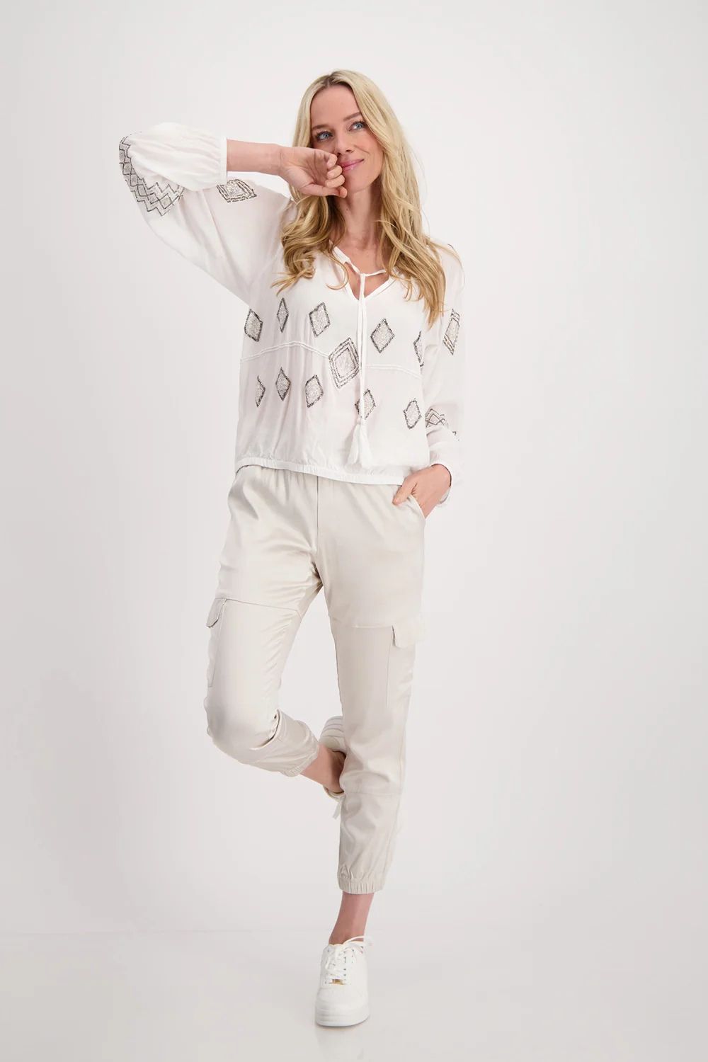 Satin Cargo Joggers | Light Sand