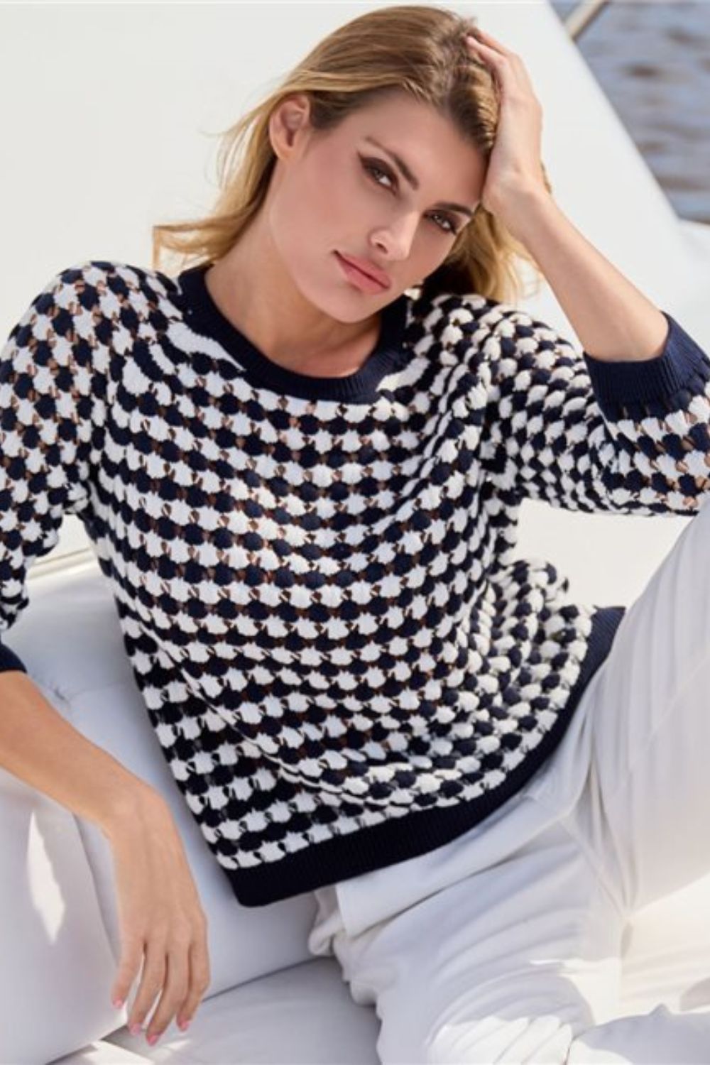 Striped Ajour Sweater | Deep Ocean Stripes