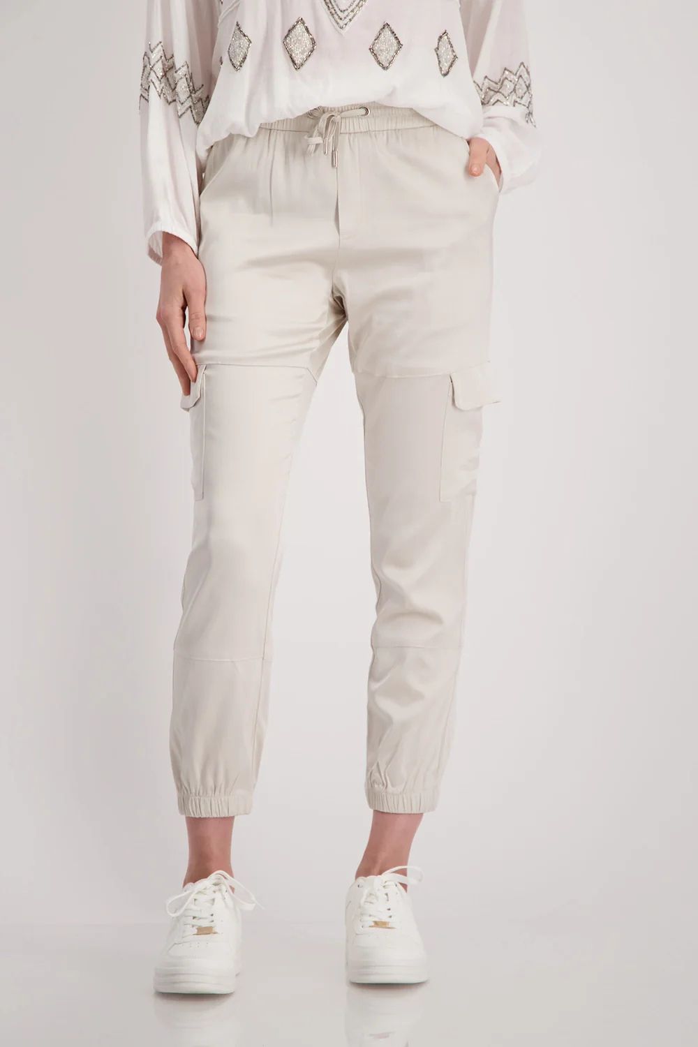 Satin Cargo Joggers | Light Sand