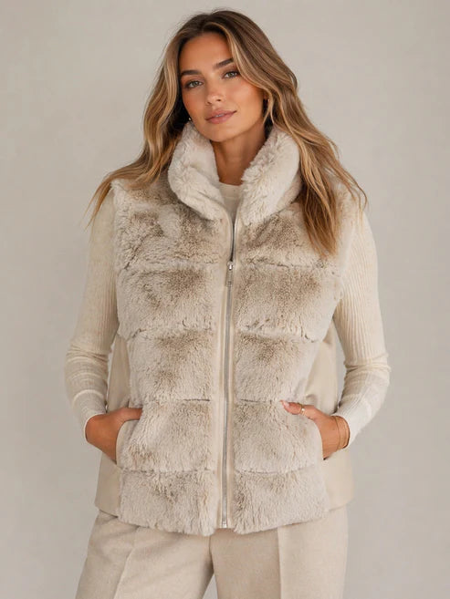 May pannelled Faux Fur Zip Vest | Birch