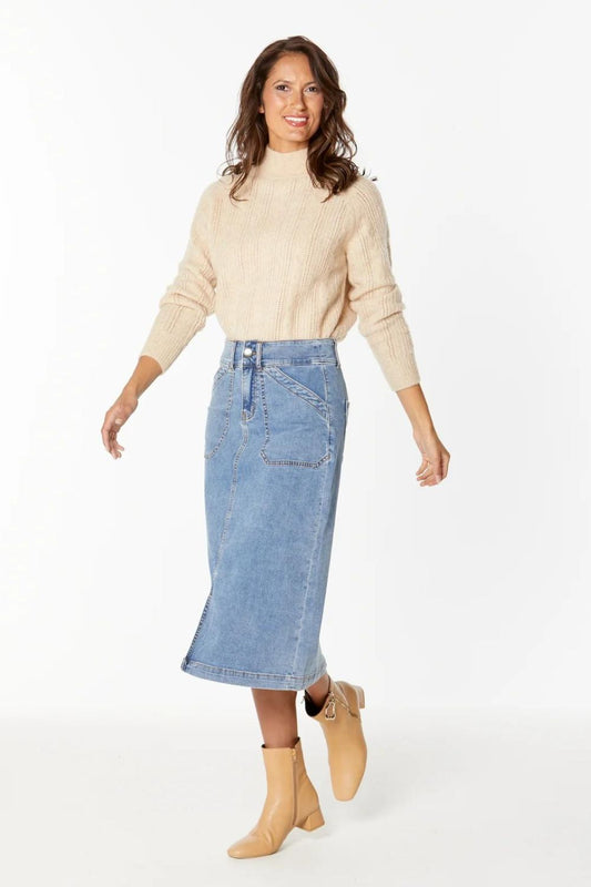 New London Jeans Dorset Midi Skirt | Light Wash_Shop12