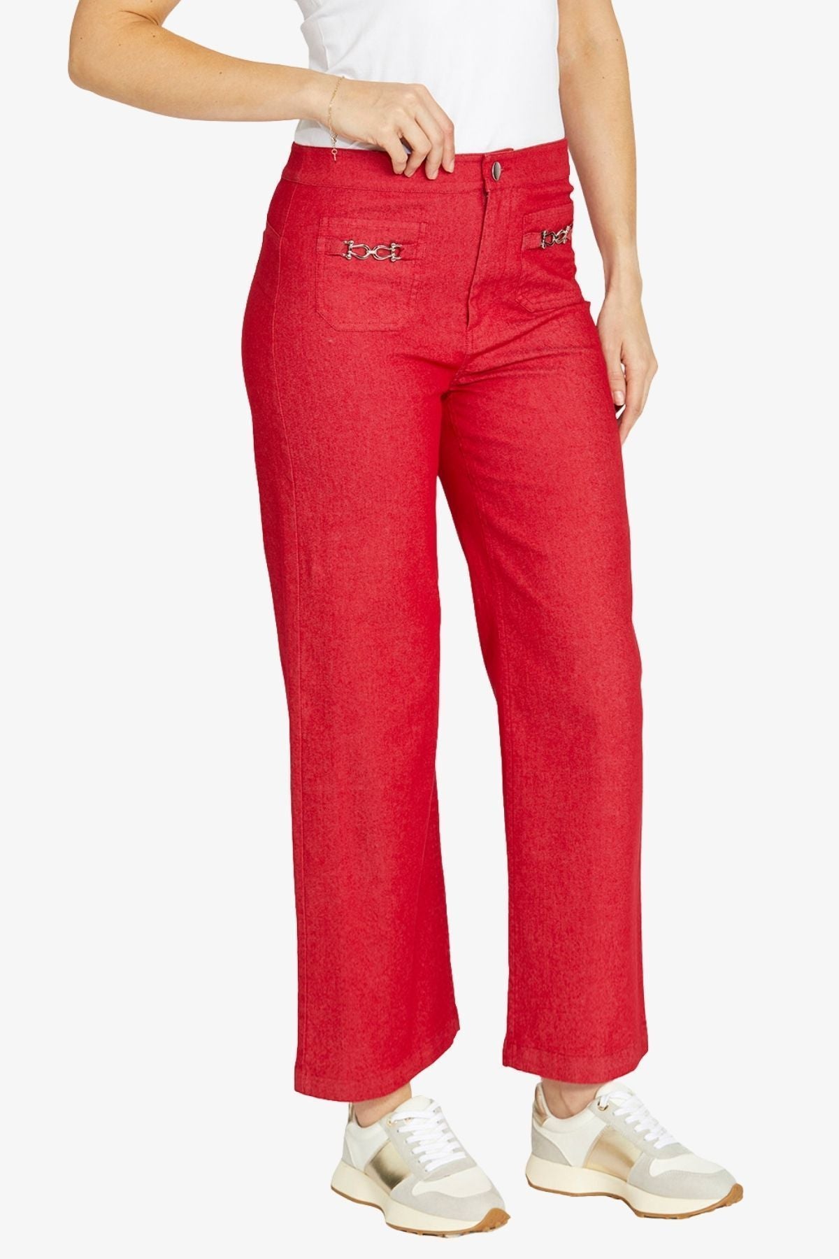 Wide Leg Chain Trim Pant | Red