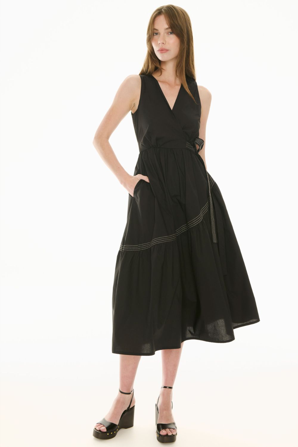 Orlo Topstitch Wrap Dress | Black