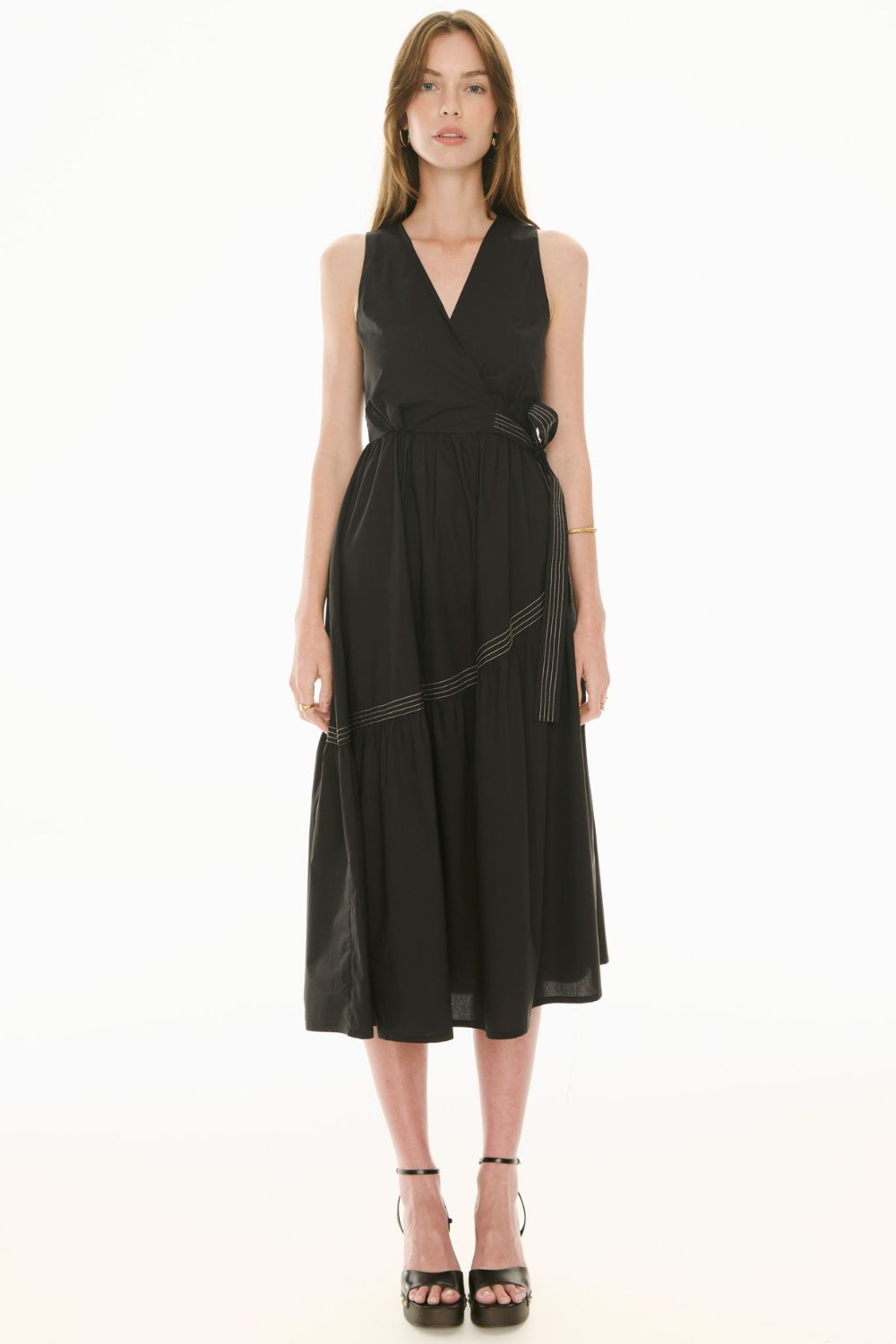 Orlo Topstitch Wrap Dress | Black