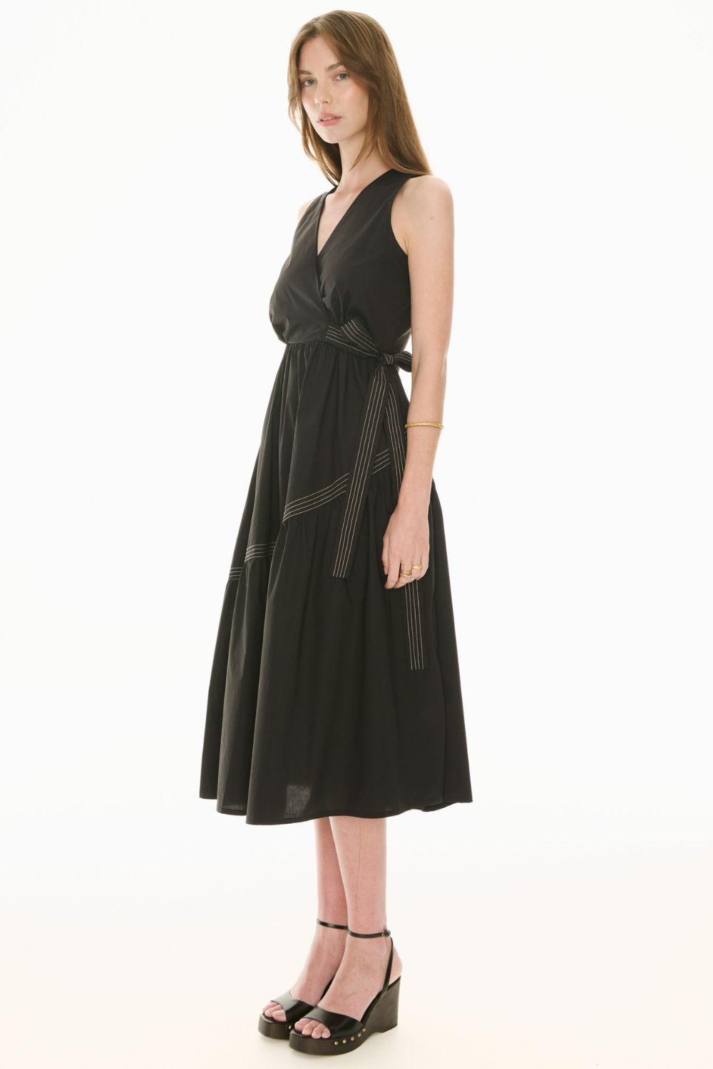 Orlo Topstitch Wrap Dress | Black