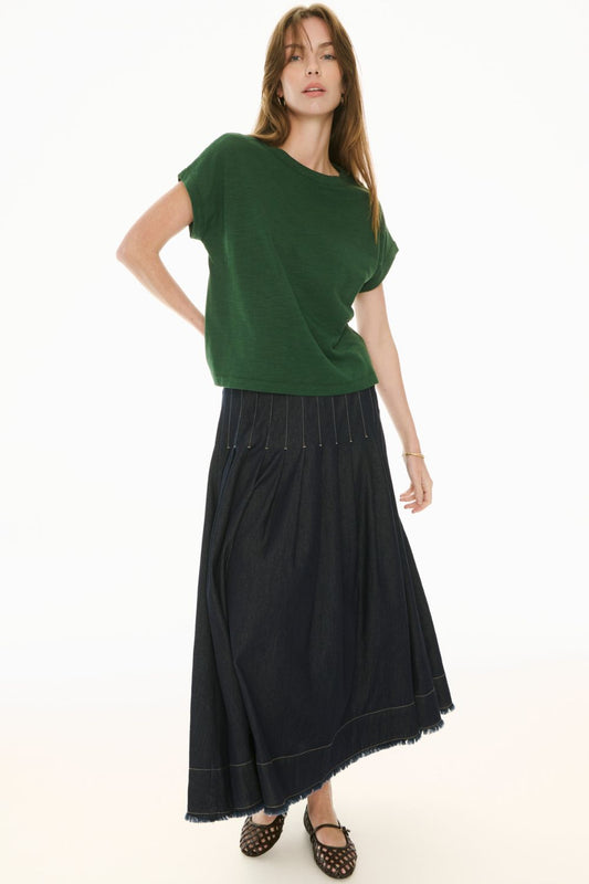 Doyle Pleated Denim Skirt | Indigo