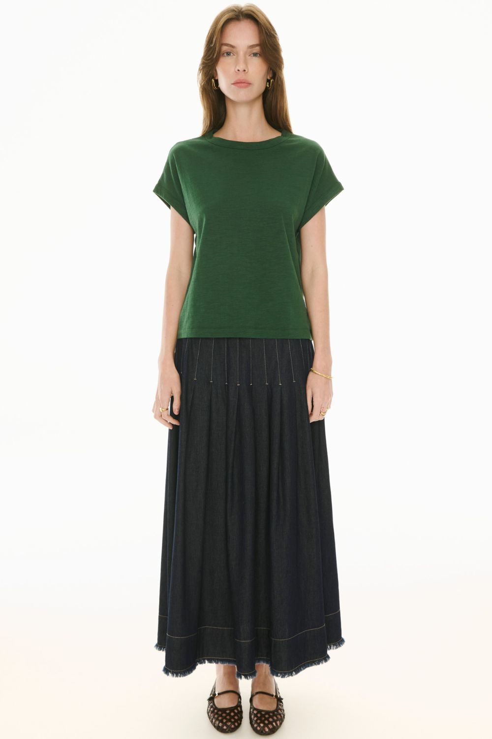 Doyle Pleated Denim Skirt | Indigo