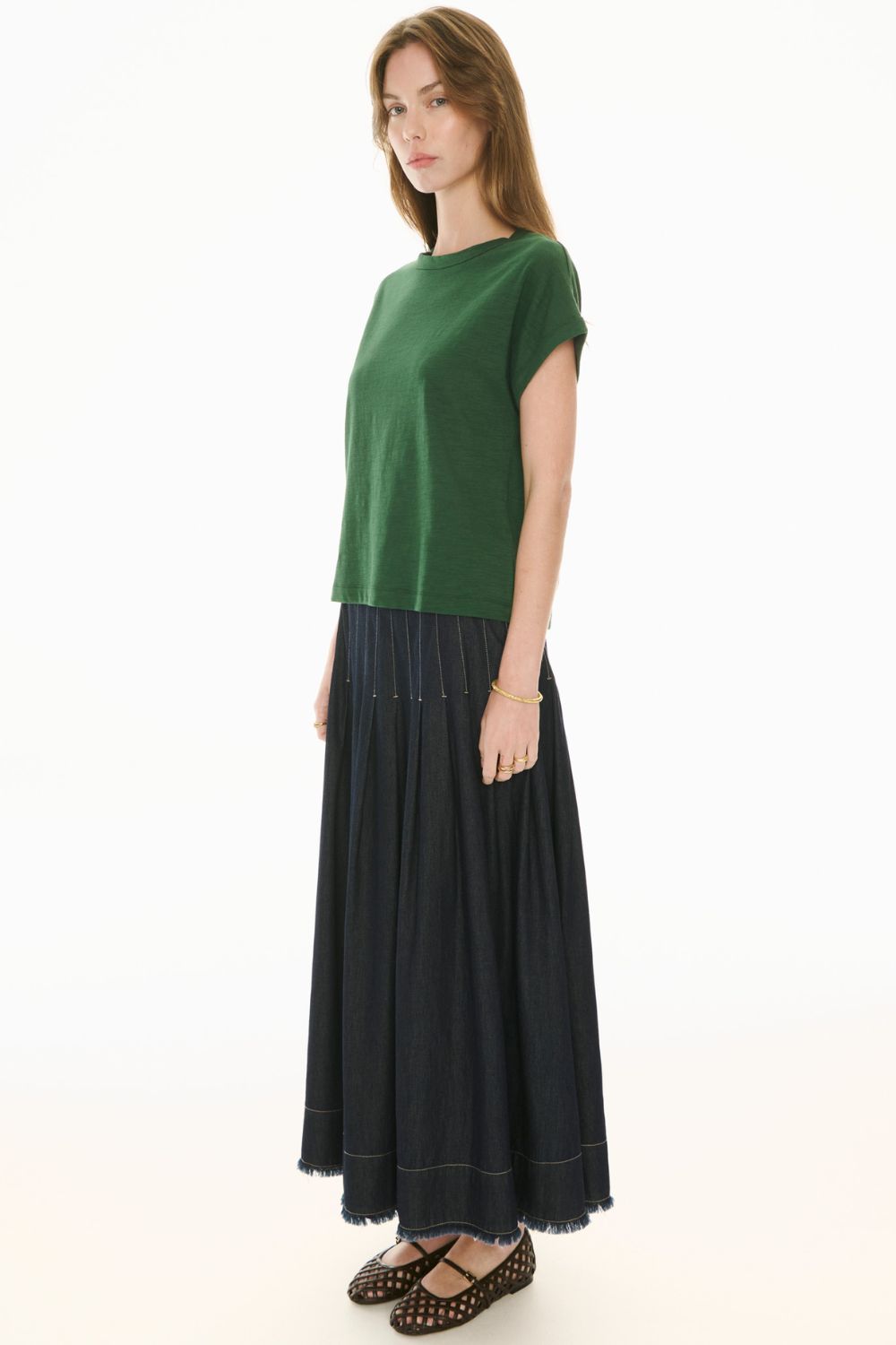 Doyle Pleated Denim Skirt | Indigo