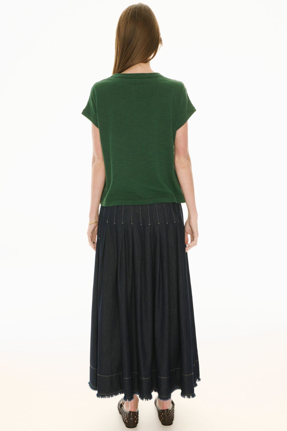 Doyle Pleated Denim Skirt | Indigo