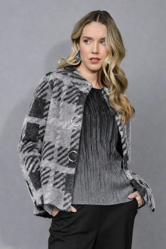 Short Plaid Jacket | Grey Multi