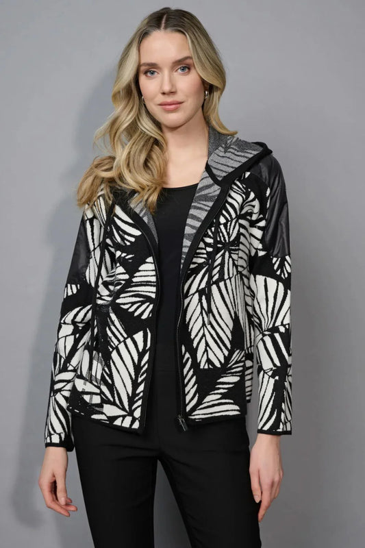 Zip Front hooded Jacket | Black Off White