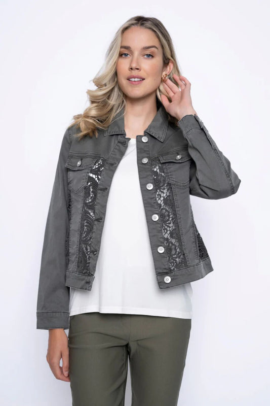 Lace Trim Denim Jacket | Avocado