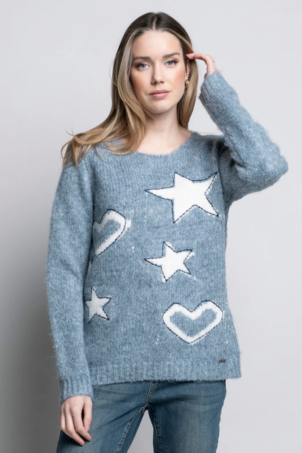 Star Heart Jacquared Top | Denim/Off White