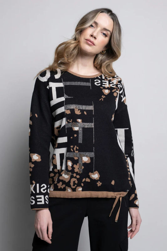 Drawstring Hem Jacquared Top | Camel Multi