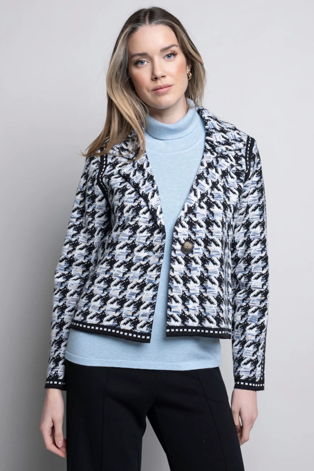 Houndstooth 1-Button Short Jacket | Blue Multi