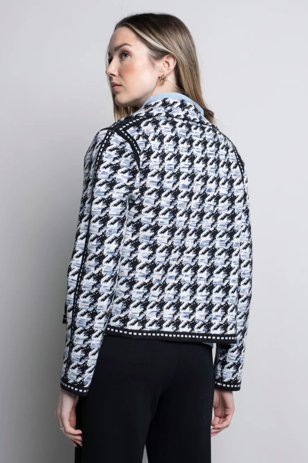 Houndstooth 1-Button Short Jacket | Blue Multi