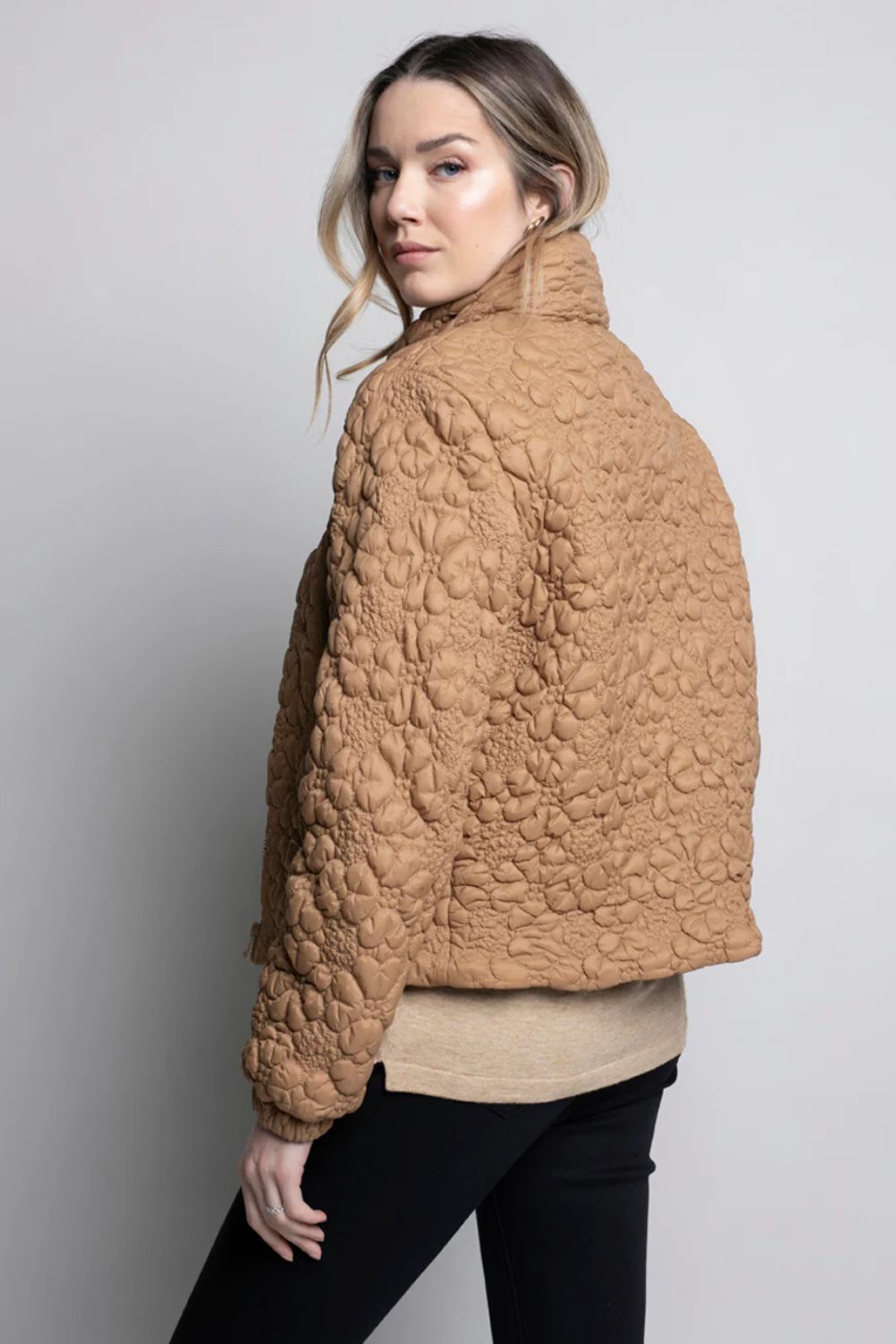 Floral  Texture Quilted Jacket | Dijon