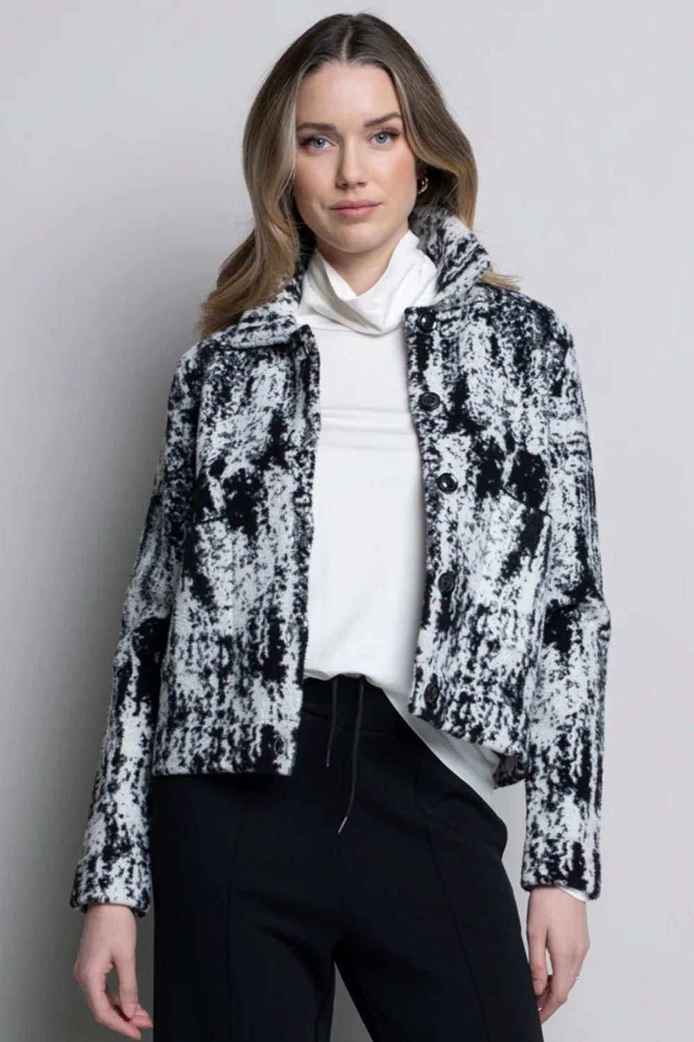 Button Front Jacket | Black/Off White