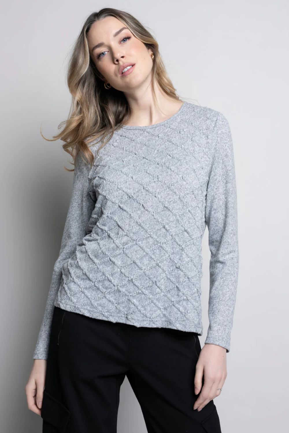 Crew Neck Smocked Top | Heather Grey