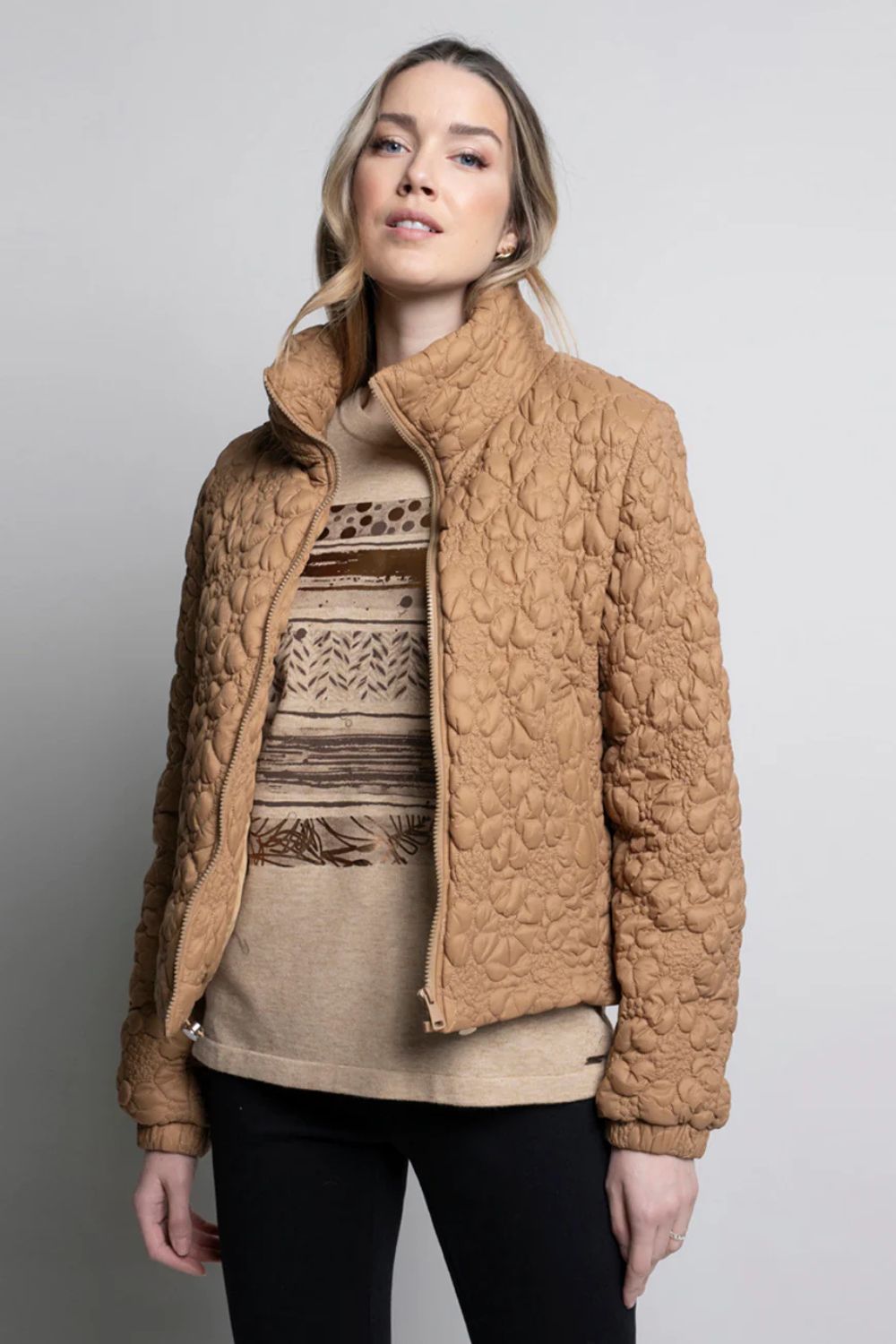 Floral  Texture Quilted Jacket | Dijon