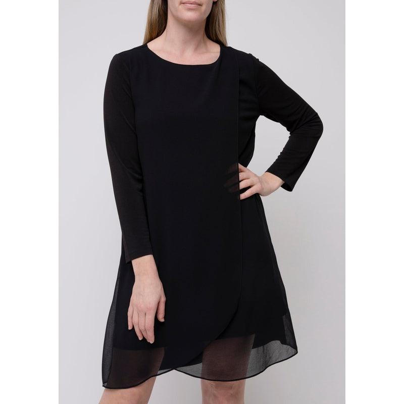 3/4 Sleeve Overlay Dress | Black-PingPong-Shop 12 Bendigo