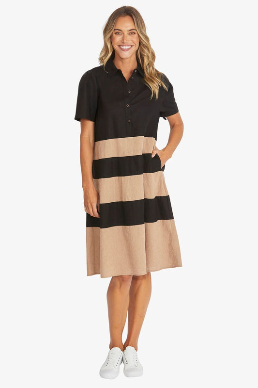 Kasbah Stripe Dress | Black/Wicker