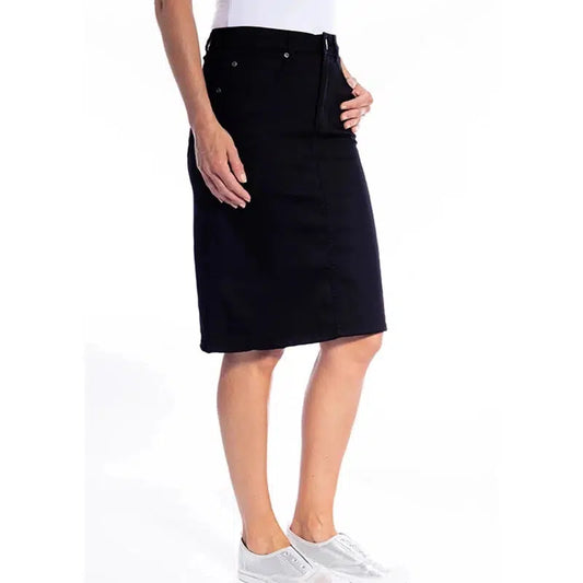 Plain Zip Front Jean Skirt | Black-Cafe Latte-Shop 12 Bendigo