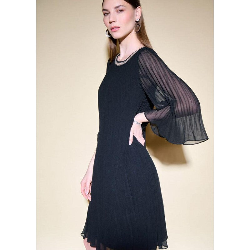 Pleated Chiffon Trapeze Dress | Black-Joseph Ribkoff-Shop 12 Bendigo