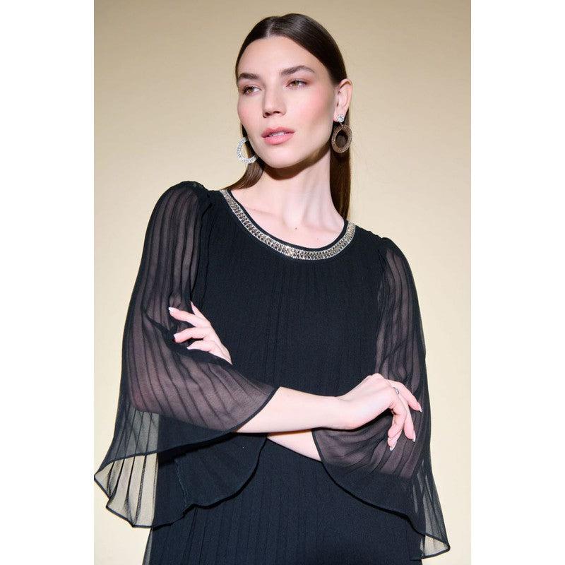 Pleated Chiffon Trapeze Dress | Black-Joseph Ribkoff-Shop 12 Bendigo