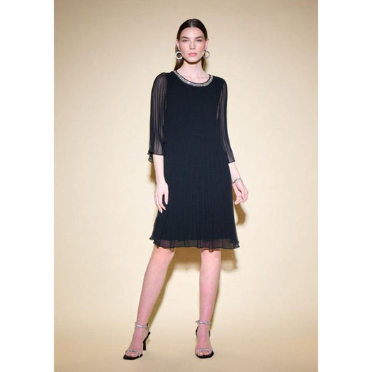 Pleated Chiffon Trapeze Dress | Black-Joseph Ribkoff-Shop 12 Bendigo